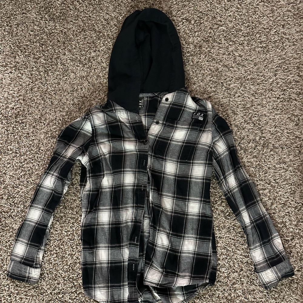 Black and White Fox Woman’s Flannel with Hood